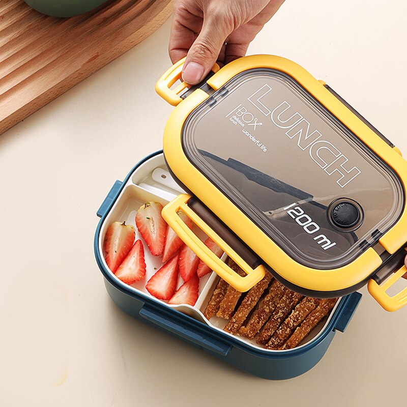 Boîte à lunch simple à double couche Boîte à lunch micro-ondes avec  fourchette et cuillère Boîte fraîche pour pique-nique portative avec  compartiment