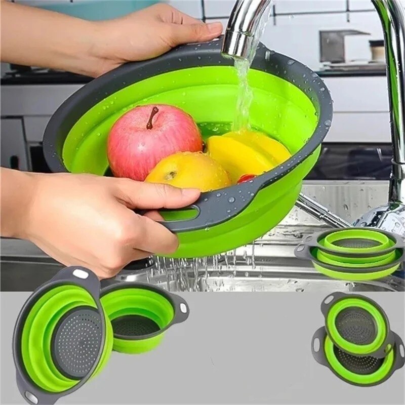 PASSOIRE,L--Panier de vidange en plastique à Double couche pour fruits et  légumes, pliable, filtre de lavage de cuisine, passoire, G